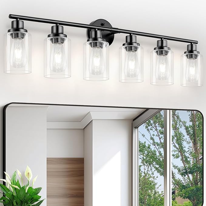 Guliaofo 6-Light E26 Black Bathroom Vanity Lights, Modern Bathroom Light
