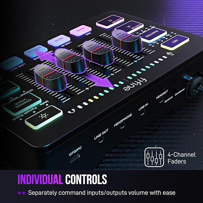 FIFINE Gaming Audio Mixer, Streaming RGB PC Mixer
