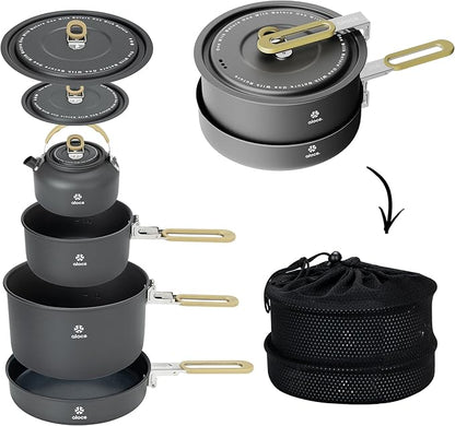 Alocs Camping Cookware, Portable Non-Stick Camping Pan Set with Enhanced Handle, Ideal for Outdoor Kitchen, Picnic, Hiking and Fishing