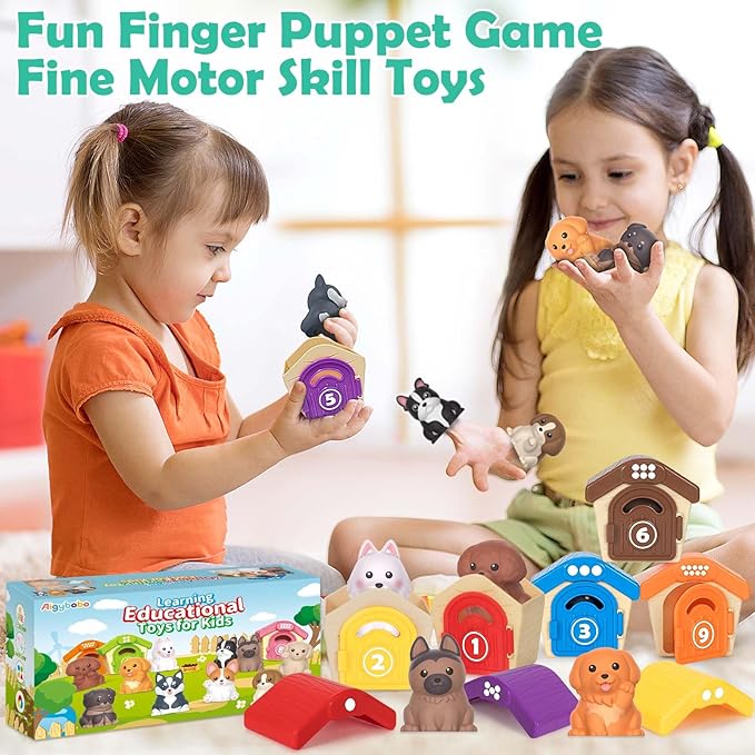 Aigybobo Learning Toys for Toddlers 1 2 3 Year Old, 20 Pcs Pet Dog Toys for Kids, Animal Counting Matching Sorting Fine Motor Educational Playset, Puppy Gifts for Baby Boys Girls Age 12-18 Months