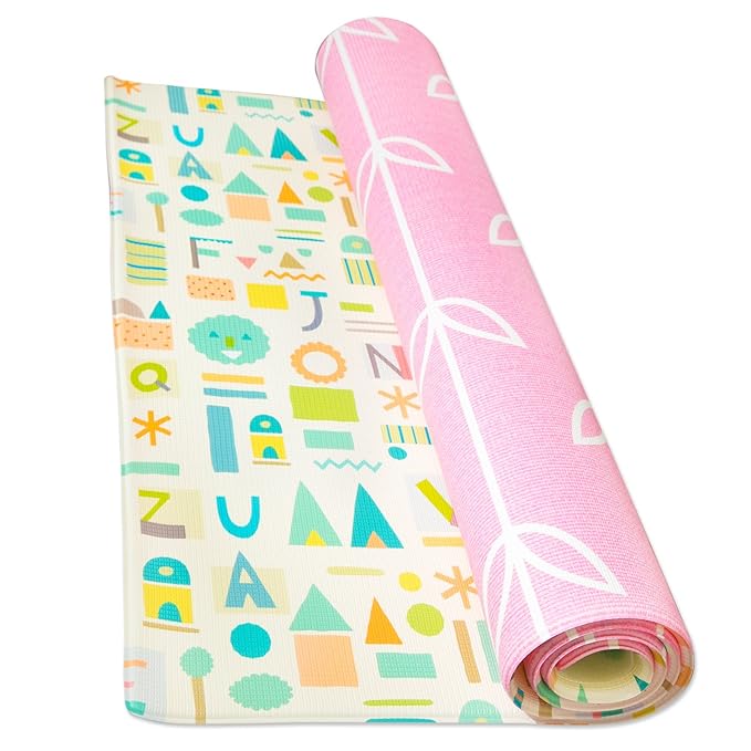 Baby Care Play Mat (Large, Sea Petals - Pink) 82'' x 55'' Original One-Piece Reversible Rollable Waterproof Play Mat for Infants, Babies, Toddler, and Kids