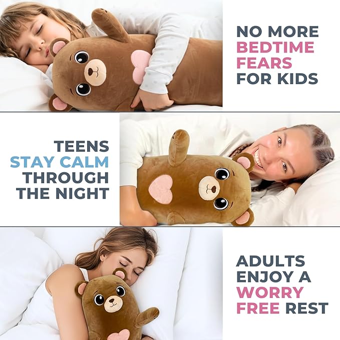 Bear Plush Body Pillow for Kids | Long Stuffed Animal Cuddle Pillow | Soft Hugging Toy | Plushie Gift for Girls & Boys | Long Plush Body Pillow for Sleep & Comfort | Large, 47 Inches