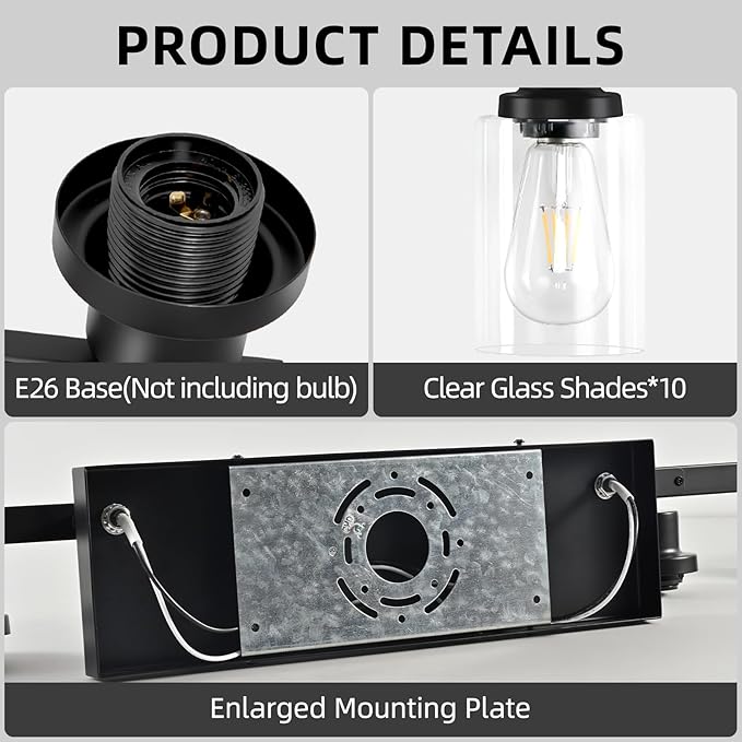 DIKAIDA 10 Light Bathroom Vanity Lights Over Mirror, 65.4inch Black Vanity