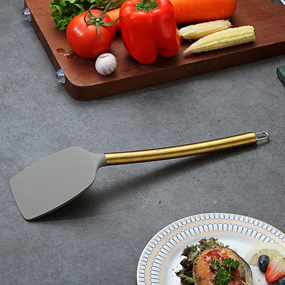 Berglander Non-stick Silicone Solid Turner, Titanium Gold Plating handle