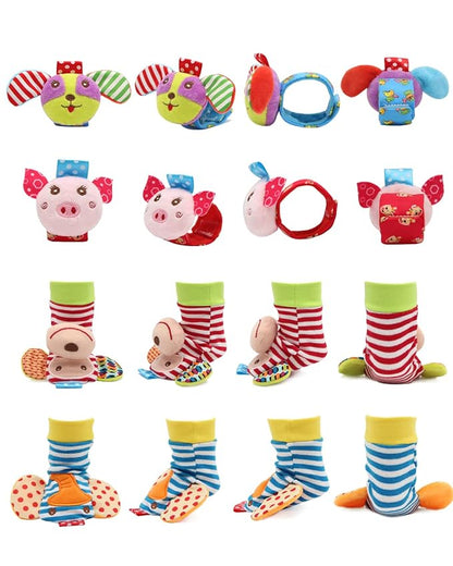 BLOOBLOOMAX Wrist Rattles Foot Finder Rattle Toy for 0-4 Months Baby, Feet Leg Ankle Socks Arm Hand Bracelet Shaker for 4-8 Months Infant boy & Girl, Gift Set for 0-1 Years Newborn Babies (5 pcs-B)