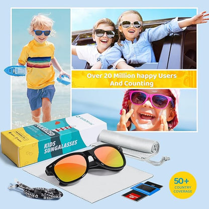 RIVBOS Kids Sunglasses Polarized UV Protection Flexible Rubber Glasses Shades with Strap for Boys Girls RBK004