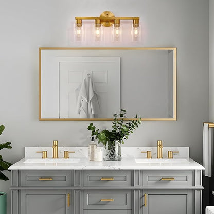 4 Light Gold Bathroom Vanity Light, Brushed Brass Bathroom Light Fixtures