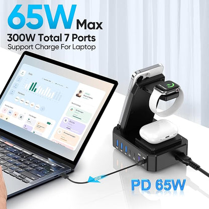 300W Charging Station for Multiple Devices Apple, 10 in 1 Wireless Charger for