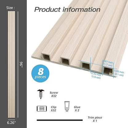 Art3d 8-Pack 96 x 6in. WPC Acoustic Slat Wall Panel