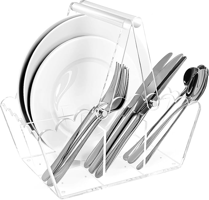 Scalloped Silverware Organizer. Acrylic Utensil Caddy.Heavy-Duty Countertop