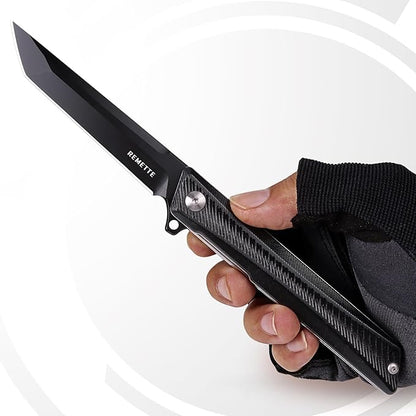 Tactical Folding Pocket Knife GD22K, 3.6" Black PVD Tanto Blade Flip Open with Durable G10 Handle,Men Women Everyday Carry EDC,Sharp Camping Hiking Daily Work Knives