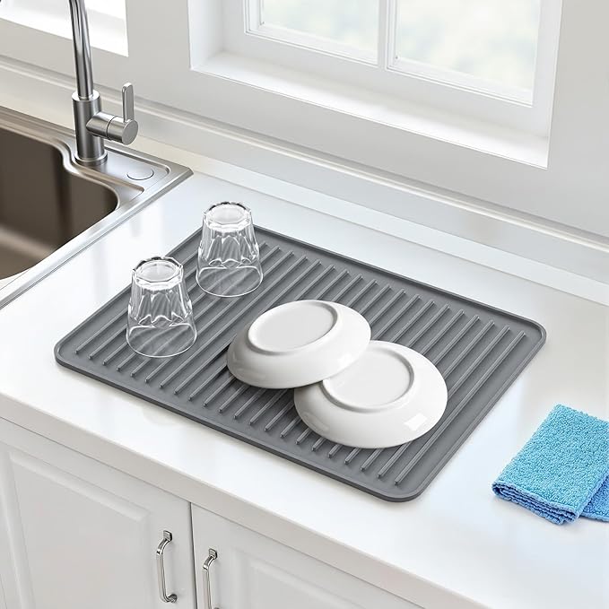 Songrey 16" x 12" Silicone Dish Drying Mat, Kitchen Counter Drying Pad