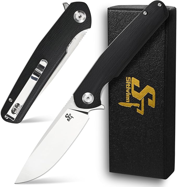 Sitivien ST102 Folding Knife, D2 Steel Blade+G10 Handle Pocket Knife, EDC Tool Knife for Outdoor, Camping, Hunting, Survival (Black) …
