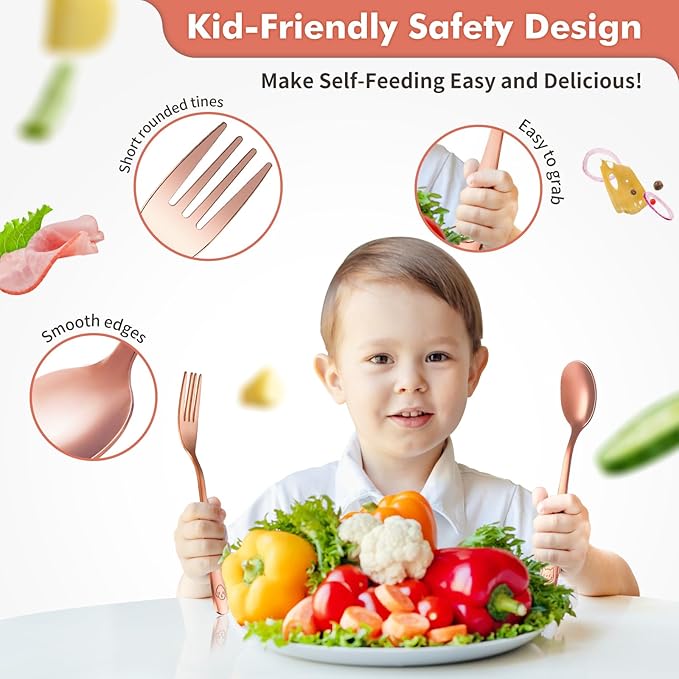 DRKIO Stainless Steel Toddler Utensils Set - 6 Pieces Kids Silverware Set Children Safe Food Grade Small Forks and Spoons Dishwasher Safe Mirror Polished