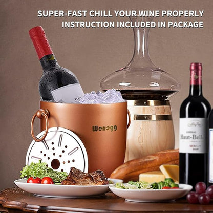 Ice Bucket with Lid, Scoop, Tongs and Strainer - Well Made Insulated Stainless Steel Keep Ice Frozen Longer - Ideal for Cocktail Bar, Parties, Chilling Wine, Champagne - 3 Liter (Copper)