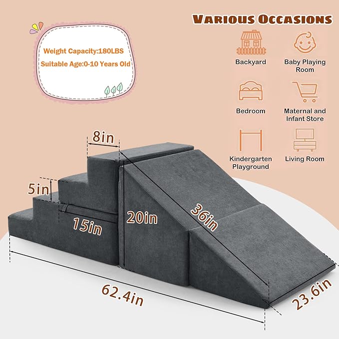 jela Toddler Climbing Toys Indoor Playset, Safe Soft Foam Climbing Blocks with Slide Stairs, Climbing Toys for Toddlers 1-3 Climb and Crawl, Soft Couch Slide