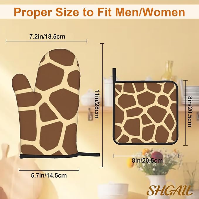 Giraffe Oven Mitts with Matching Potholders