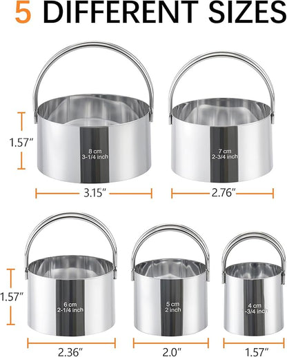 Biscuit Cutter Set with Handle, 5 Piece Stainless Steel Round Cookie Cutter Tool