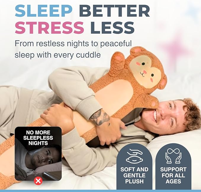 Monkey Plush Body Pillow for Kids | Long Stuffed Animal Cuddle Pillow | Soft Hugging Toy | Plushie Gift for Girls & Boys | Long Plush Body Pillow for Sleep & Comfort | Small, 23 Inches
