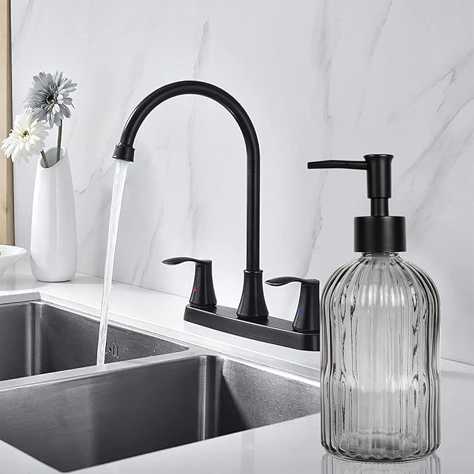 14Oz Black Pump Glass Soap Dispenser,