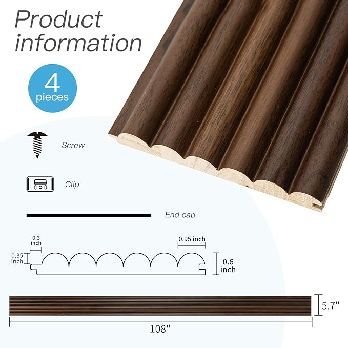 Art3d Fluted Wood Panel for Wall and Ceiling, Beaded Accent molding for Home
