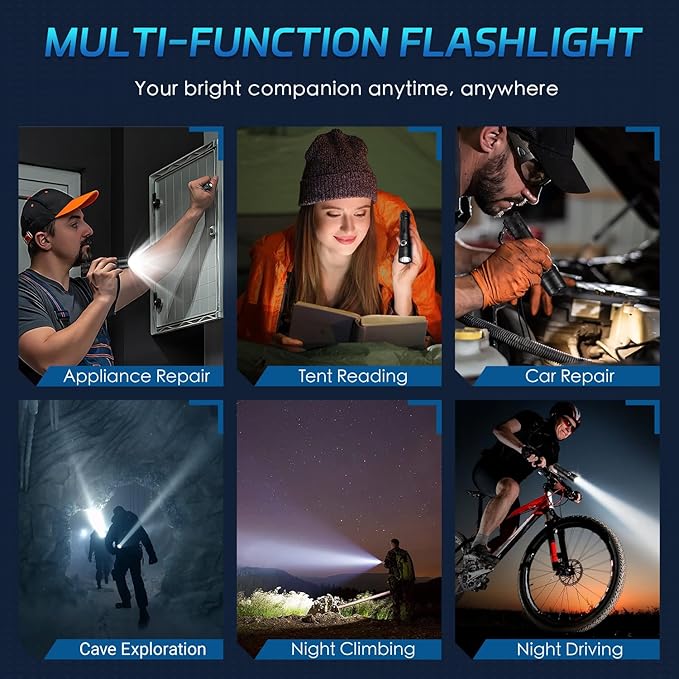Tactical Flashlight with Holster for Duty Belt, 1300 High Lumen Police Flashlight - 6 Mode Rechargeable LED Flashlight for Camping/Law Enforcement FG10(Black)