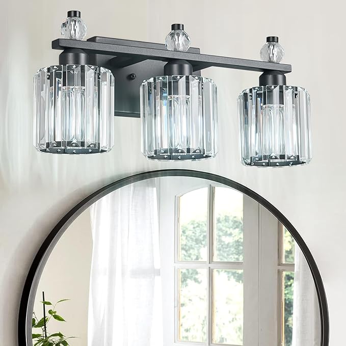 FDPBY Bathroom Vanity Lights 3-Light Sand Black Modern Crystal Vanity Light