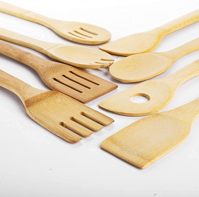 DEAYOU 16 PCS Bamboo Kitchen Utensils, Wood Spoons Spatula Set