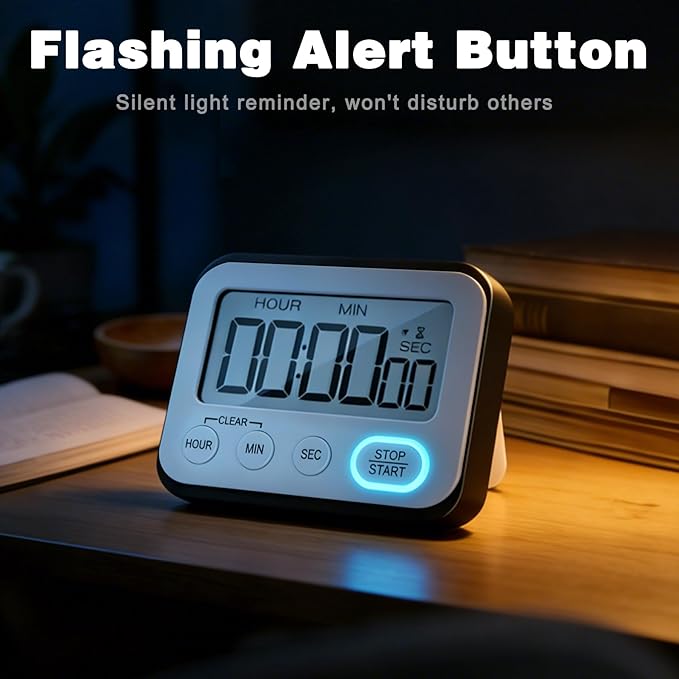 Digital Kitchen Timer Magnetic Loud Alarm, Large LCD Screen Silent/Beeping