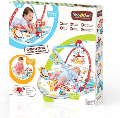 Yookidoo Baby Gym and Play Mat - 3 Stage Accessory Gym with Motorized Robot Track - 20 Development Activities - Age 0-12 Months (Gymotion Circus Playland)