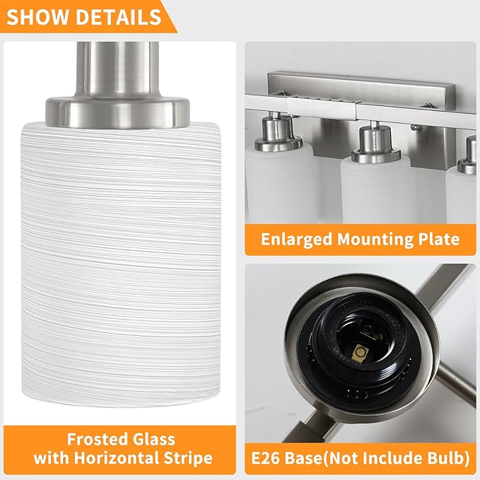 DIKAIDA 8-Light Bathroom Light Fixtures, 52inch Nickel Vanity Light