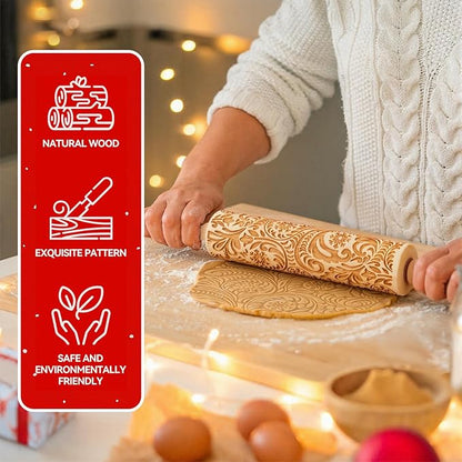 Christmas Gifts Wooden Embossed Rolling Pin