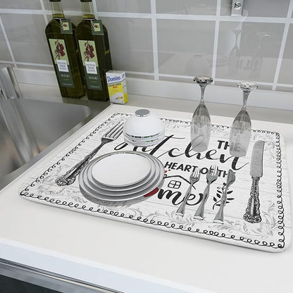 White Kitchen Dish Drying Mat 18x24 Inch Knife Fork Dish Drainer Rack Mats