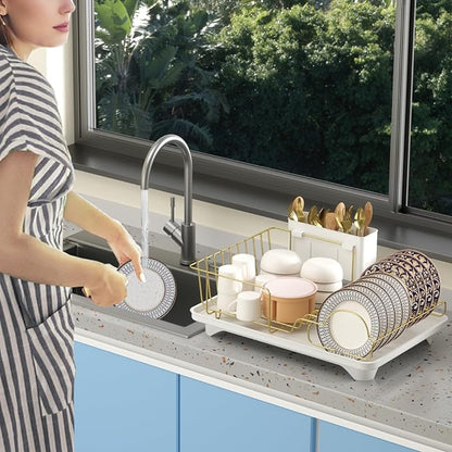 Buruis Dish Drying Rack for Kitchen Countertop, Large Capacity Gold Stainless