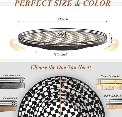 21" Black and White Kitchen Lazy Susan Turntable, Round Checkered Decorative