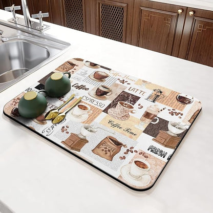 Coffee Mat 23inx15in, Absorbent Hide Stain Anti-Slip Coffee Bar Accessories