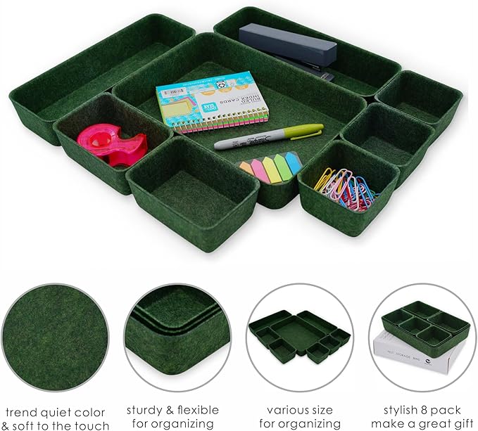 Welaxy Desk drawer organizer bins shallow trays felt storage desktop box