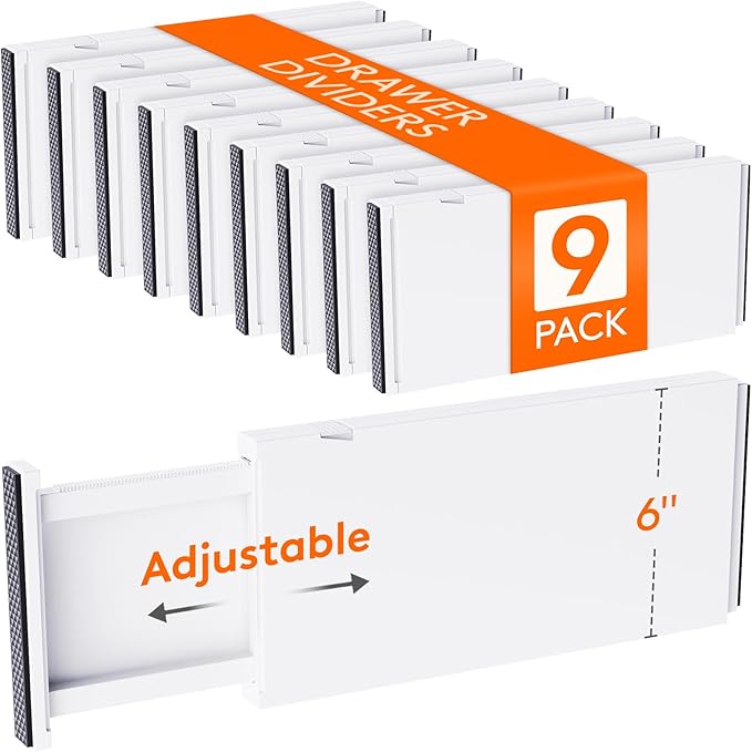 Lifewit 9 Pack 6" High Drawer Dividers 34-56cm/13.5-22" Adjustable Drawer