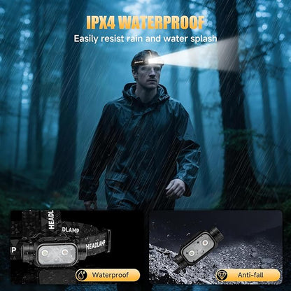 Rechargeable LED Headlamp 3 Pack, High Lumen Super Bright Head Lamp with Red Light, Motion Sensor, 5 Modes, 90° Adjustable, Waterproof Lightweight Headlamps for Adult Running, Camping, Hiking