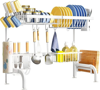 Over The Sink Dish Drying Rack, Adjustable 2 Tier Metal Steel Dish Drying Racks