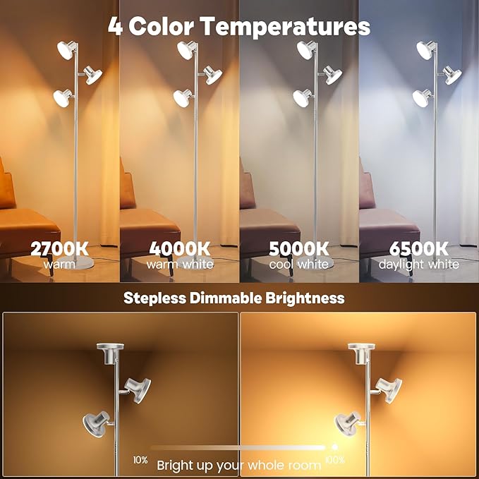 SIBRILLE 36W LED Tree Floor Lamp, Modern Dimmable Standing Lamp