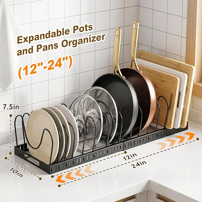 2PACK Expandable Pots and Pans Organizer Under Cabinet