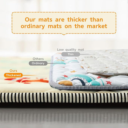 Baby Play Mat - Thicken 71x59 Inch Soft Foam Crawling Mat for Playpen & Floor, Non-Slip Waterproof Playmats for Infants & Toddlers, Portable Foldable & Machine Washable, Beach Animals