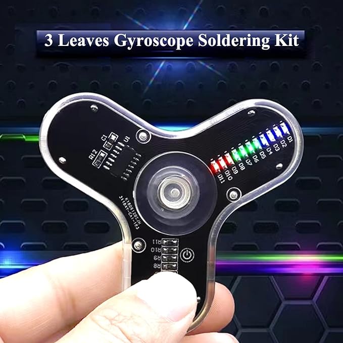 ISolderStore Soldering Practice Kit 3 Leaves LED Rotating Gyroscope DIY Kit Soldering Project Electronics Kit Soldering Practice Kit for Kids and Adults