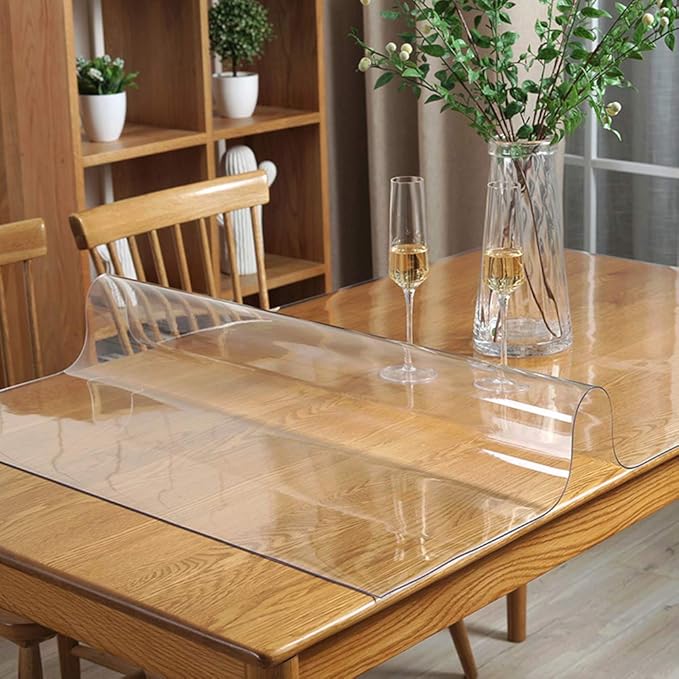 Wadrac Clear Table Protector Plastic Table Cloths PVC Night Stand Table Cover Mat Office Desk Mat Shelf Surface Protection Crystal Children Painting Cover Pad Transprent Rectangular 36x40 inch