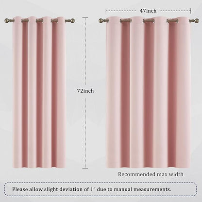 DUALIFE Pink Curtains for Bedroom 72 Inch Length Room Darkening Curtain for