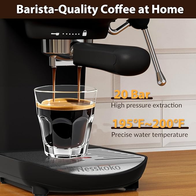 Espresso Machine with Steam Milk Frother Semi Automatic 20 Bar Compact Black