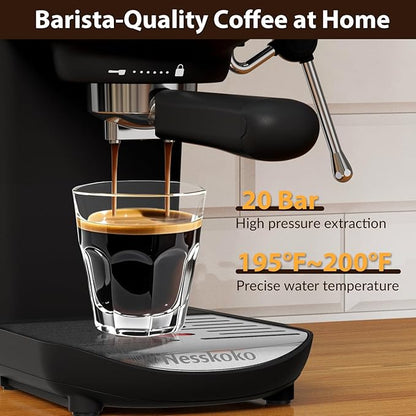 Espresso Machine with Steam Milk Frother Semi Automatic 20 Bar Compact Black