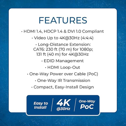 OREI 4K HDMI over Ethernet Extender Over CAT5/CAT6/CAT7,