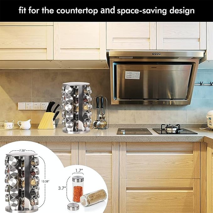 EBIZ&TECH 20-Jar Stainless Steel Rotating Spice Rack